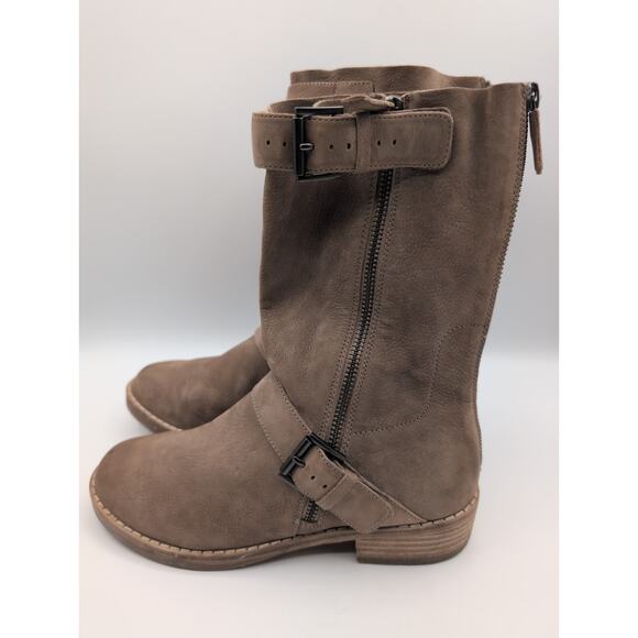 Eileen Fisher Log Two Buckle Mid Shaft Oatmeal Suede Boots Size 6.5 - Picture 6 of 10
